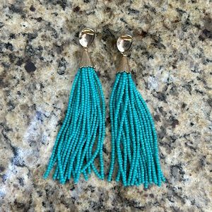 Teal tassel earrings - mild wear